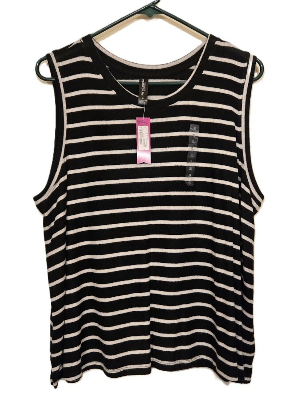 NWT Ambrielle Sleep Pajama Tank Top Black Stripe Lounge Rayon Blend - Women’s XL